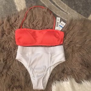 The bikini lab white bottoms coral top